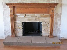 True Stone veneer face with oak mantle - Click here for larger view
